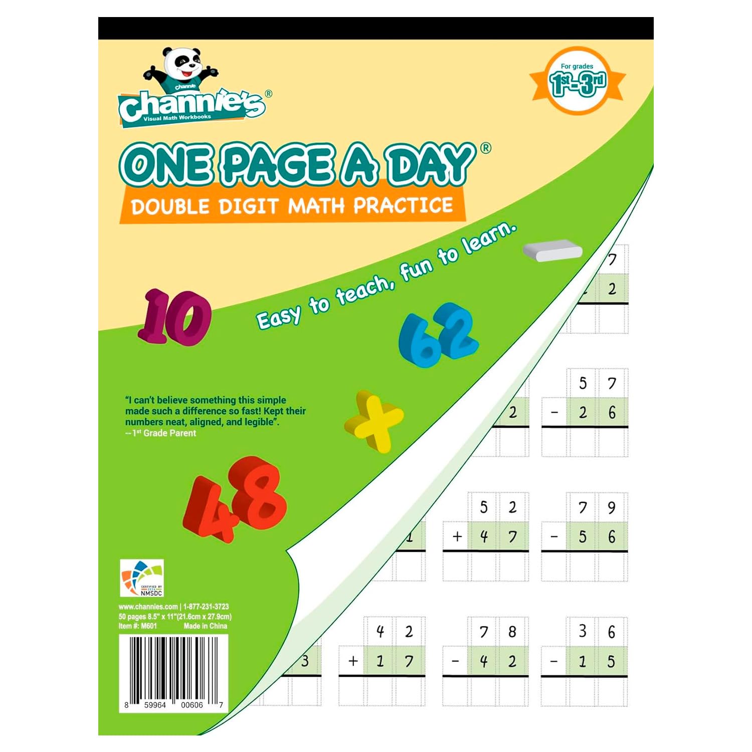 Channie's One Page A Day Double Digit Math Problem Workbook for 1st - 3rd Grade Simply Tear Off On Page a Day for Math Repetition Exercise | Summer School, Summer Bridge