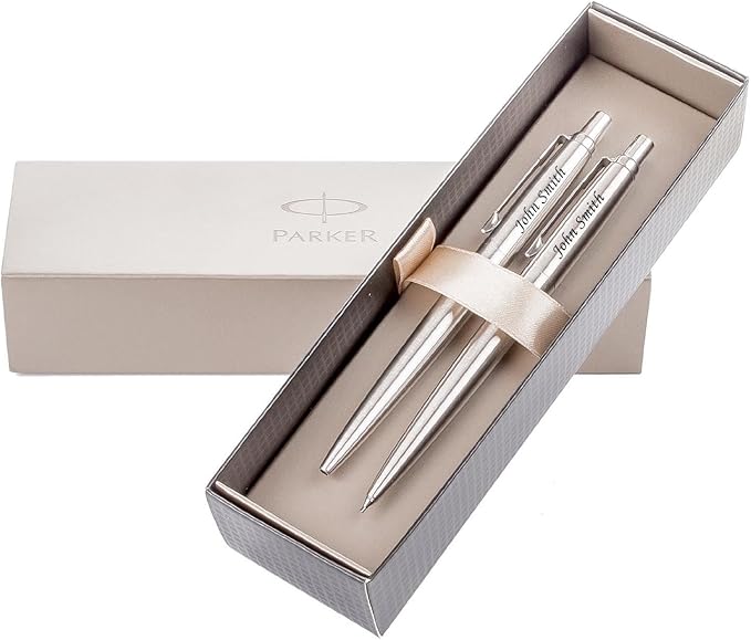 Parker Jotter Ballpoint Pen & Pencil Stainless Steel Set Personalised
