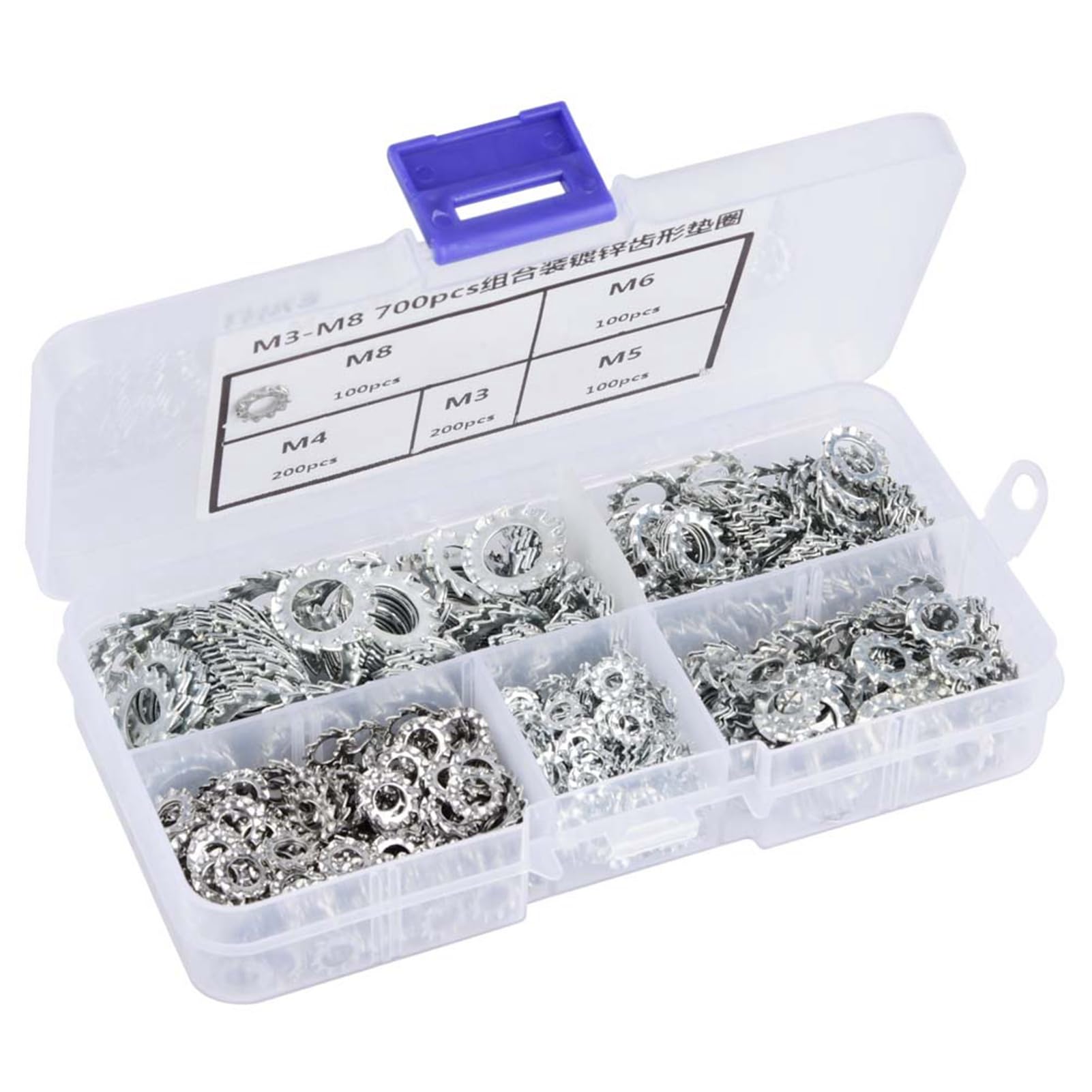 700pcs Lock Washers Galvanized Serrated Toothed Lock Washer Flat Set Fastening Tool M3/M4/M5/M6/M8