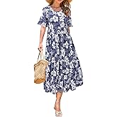 STYLEWORD Women's Summer 2026 Casual Short Sleeve Tiered Flowy Spring Dress Long Midi Beach Sundress Vacation Outfits