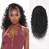 QGZ Ponytail Extension Drawstring Ponytail for Black Women 18 Inch Synthetic Long Afro Curly Fluffy Ponytail for Daily Use(Black)