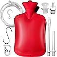 2 L Enema Bag ，Coffee Enema Bag Kit with 5.0 ft. Long Silicone Hose ,2 Multi-Size Reusable Tips, Controlable Water Flow Valve- Coffee, Shower, Douche & Home Adult Enema Kit（RED）