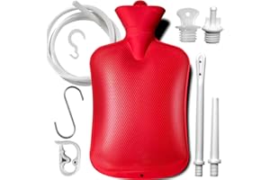 HUOBAOPAO 2 L Enema Bag ，Coffee Enema Bag Kit with 5.0 ft. Long Silicone Hose ,2 Multi-Size Reusable Tips, Controlable Water Flow Valve- Coffee, Shower, Douche & Home Adult Enema Kit（RED）