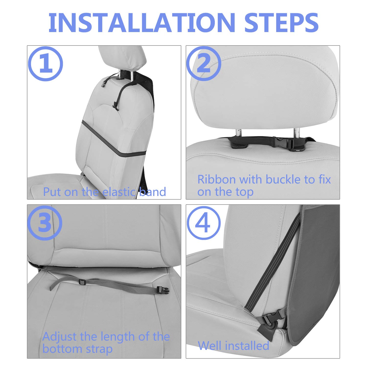 Viaviat Car Seat Protector Large Kick Mat 2 Pack Durable Water Resistant Auto Seat Back Covers with 2 Mesh Pockets Protection Against Dust Mud Scratches (Black, 2-Pack)