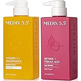 MEDIX Vitamin C Body Wash + Retinol Body Lotion Crepey Skin Moisturizer 2PC Set | Anti Aging Retinol Body Cream + Gel Body Cleanser Skincare Set For Women, Men, & Firmer Looking Skin, 2PC