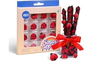 SUJOYGAR Edible Ladybug Cake Topper - 16pcs Icing Decorations for Cake, Cupcake, Cookies, Ice Cream, and Macaron