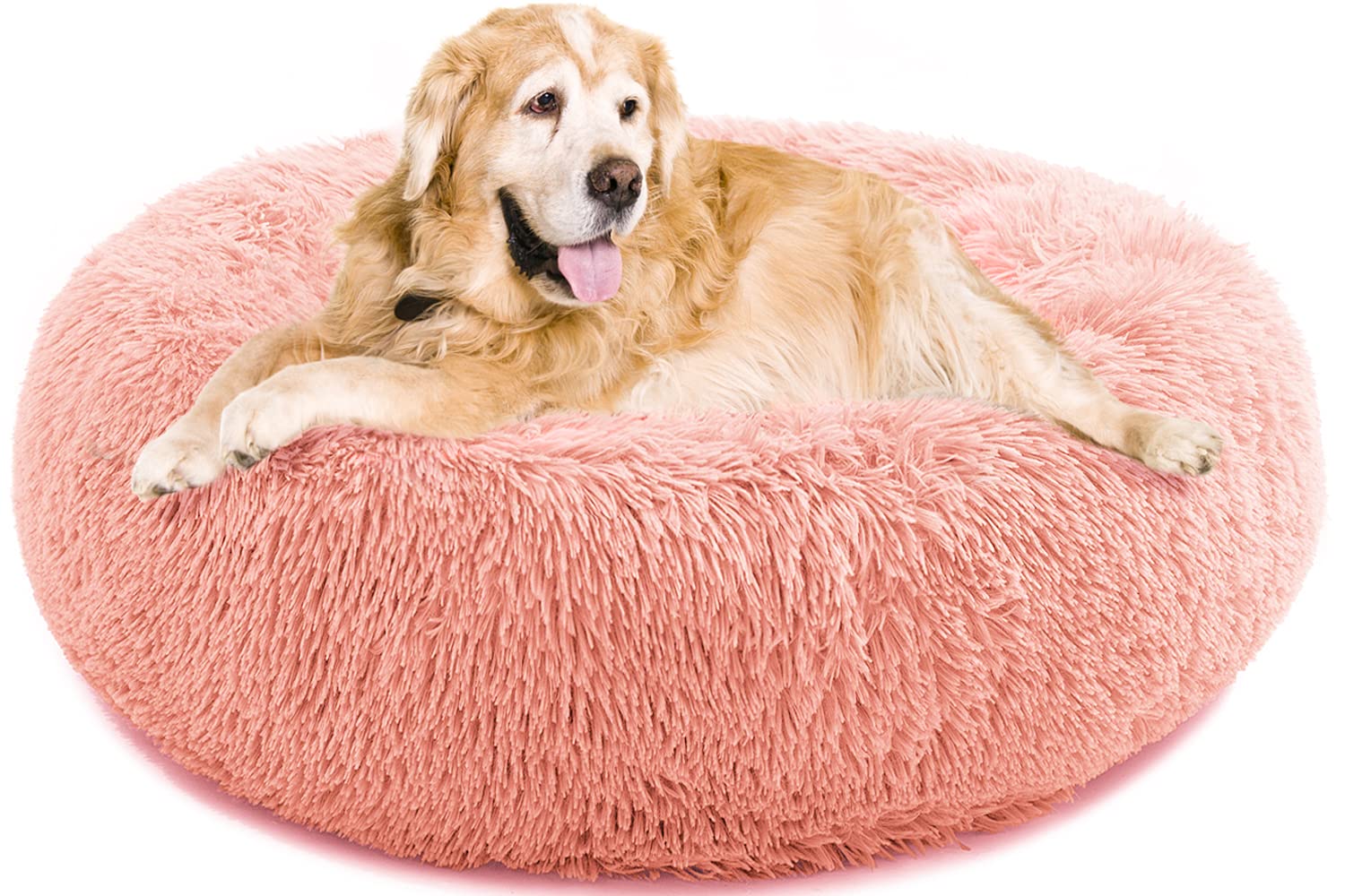 YOJOGEE Calming Donut Dog Bed for Large Medium Dogs, Fluffy Anti Anxiety Xl Dog Beds Extra Large Washable Puppy Bed Non-Slip Plush Cuddler Warming Round Faux Fur Pet Bed