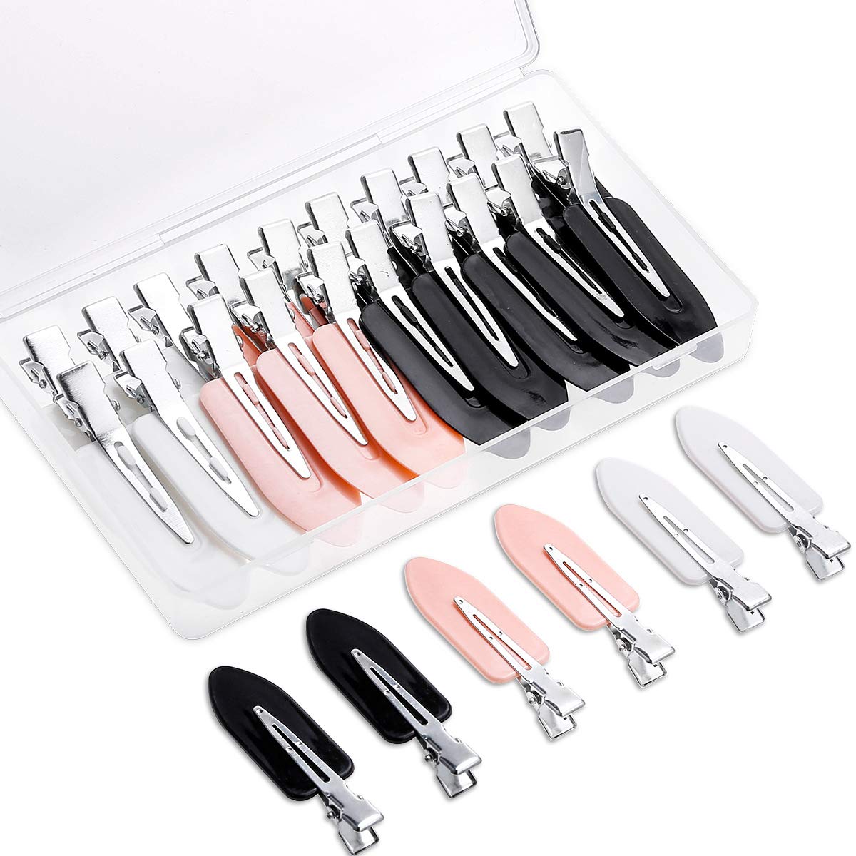 20pcs No Bend Hair Clips, No Crease Curl Pin Clips Creaseless Hair Clips with Storage Box for Girls Women Make Up Hair Styling (Pink, White, Black)