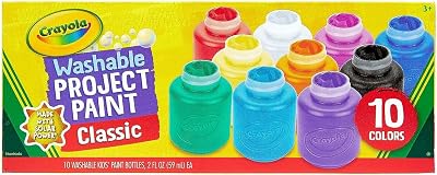 Crayola Washable Kids Paint Set 10 Ct Non-Toxic 2 oz Bottles Bright Colors