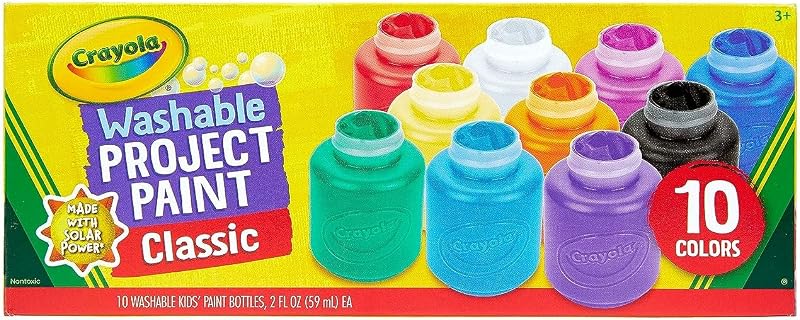 Crayola Washable Kids Paint Set 10 Ct Non-Toxic 2 oz Bottles Bright Colors