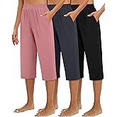 Huukeay 3 Pack Women's Capri Sweatpants, Cozy Wide Legs Cropped Capri with Pockets, Lounge Jogger Pants Workout Yoga Solid