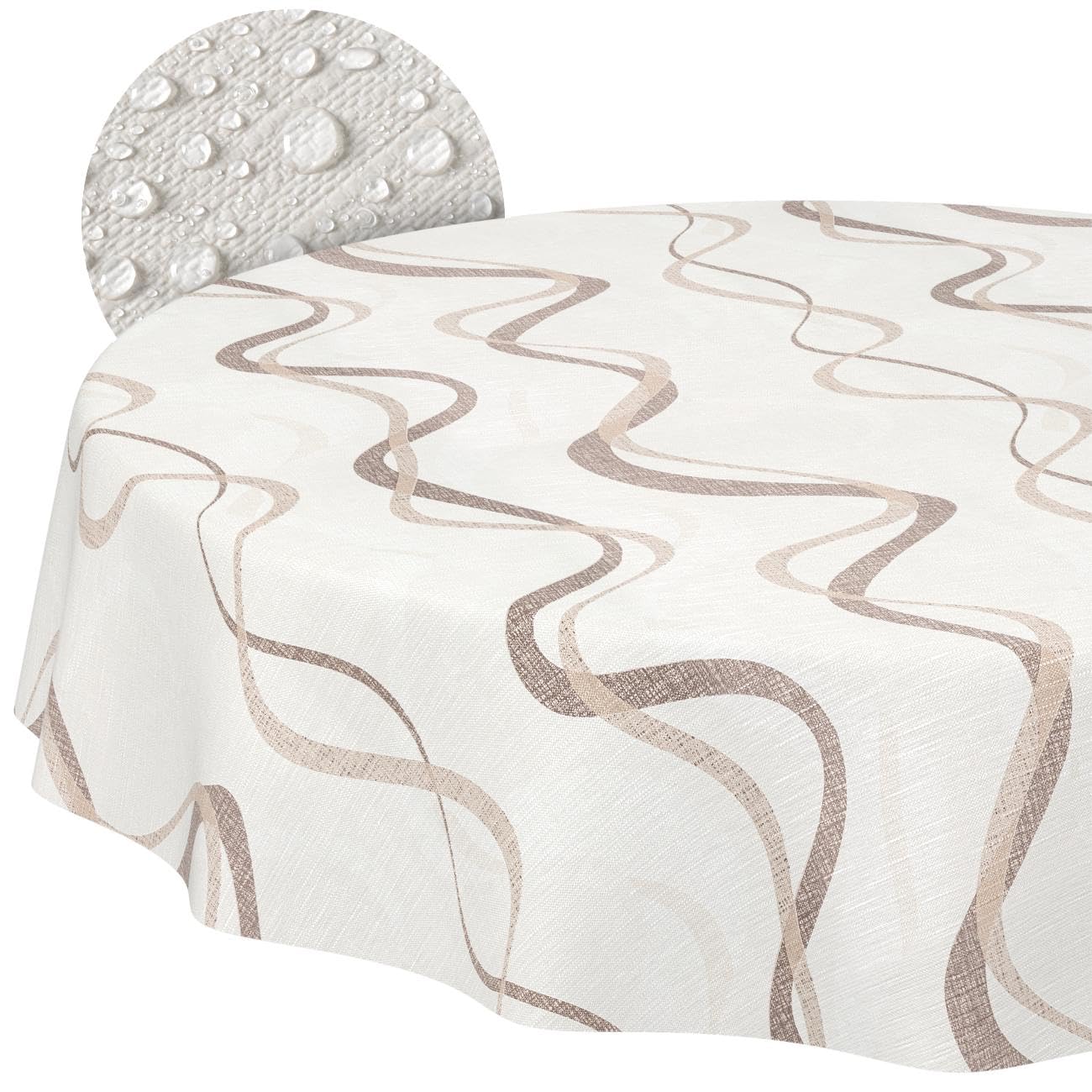 ANRO Oilcloth Tablecloth Washable Oilcloth Garden Tablecloth Outdoor Indoor Round 140 cm Cut Edge Waves