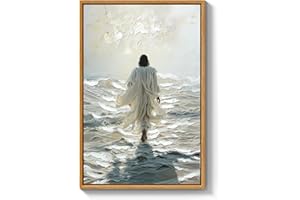 ARPEOTCY 3D Textured Large Framed Canvas Wall Art Prints, Abstract Hand-Painted Jesus Walking on Water Oil Painting, Christian Artwork Wall Decor for Living Room Bedroom Church, 16x24inch