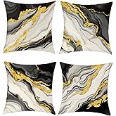 Joymaison Black Gold Marble Throw Pillow Covers 18x18 Inch Set of 4 Modern Abstract Art Cushion Covers Home Decor for Couch Cushion Cases