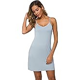 AUHEGN Women's Basic Adjustable Spaghetti Strap Cami Slip Mini Dress