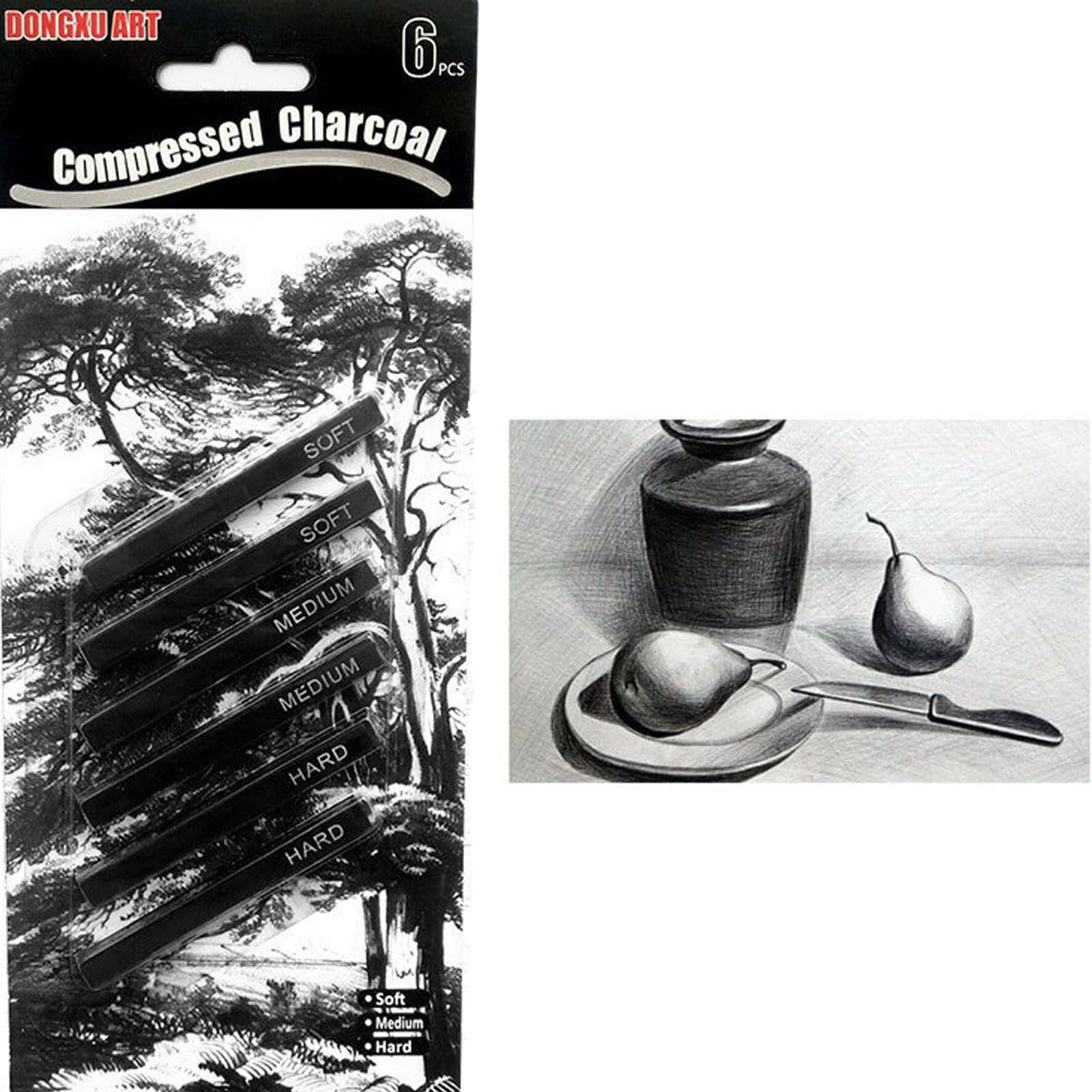 Ccomage 6 Pcs Black Art Drawing Charcoal Sticks Square Compressed Charcoal Stick Art Supplies Drawing Pencils Set Craft Tool for DIY Crafts Shading Beginners and Artists