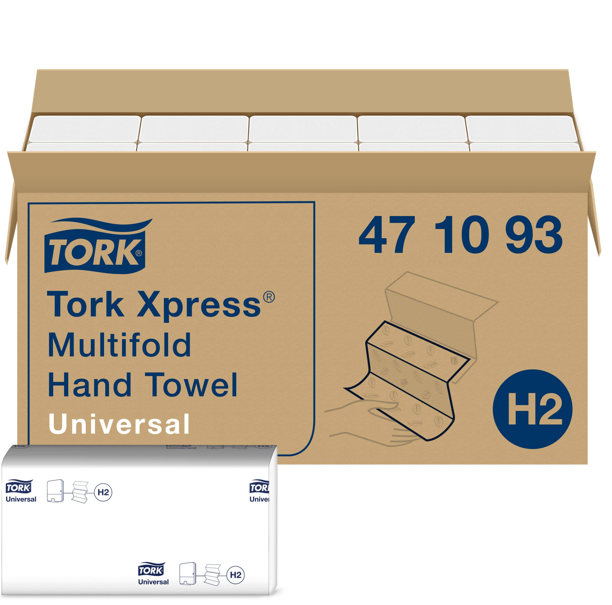 Tork Xpress Multifold Paper Hand Towels 471093 - H2 Universal Folded Hand Towels for Commercial Dispensers - Economic, 1-Ply, White - 20 x 250 Sheets