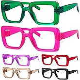 GUD Square Reading Glasses with Screwless Spring Hinge Metalless 6 Pack Women Oversized Thick Frame Readers