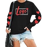 VILOVE Womens Valentines Sweatshirt Love Heart Graphic Print Pullover Casual Long Sleeve Valentine's Blouse Top
