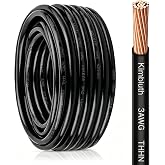 THHN Wire 3 Gauge 100 FT Stranded Copper Wire, Black | 3 AWG Copper Wire Rated up to 600V Building Wire Nylon Jacket for Residential, CNC, Ground, Industrial
