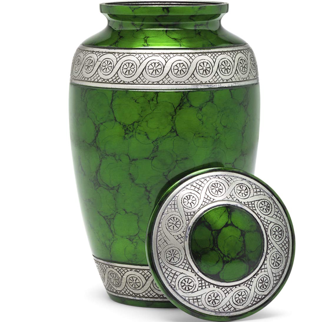 Eternal Harmony Cremation Urn for Human Ashes | Memorial Urn Carefully Handcrafted with Elegant Finishes to Honor and Remember Your Loved One | Adult Urn Large Size with Beautiful Velvet Bag (Green)