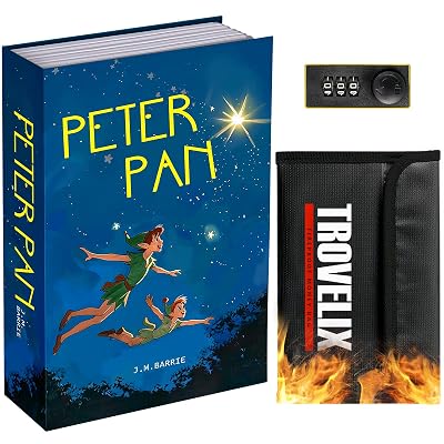 Book Safe with Combination Lock, Hidden Safe (9.5 x 6.2 x 2.2 Inch) with Fireproof Bag, Secret Diversion Safe, Hollow Book Box Hidden Storage, Money Safe Box for Cash (Peter Pan)