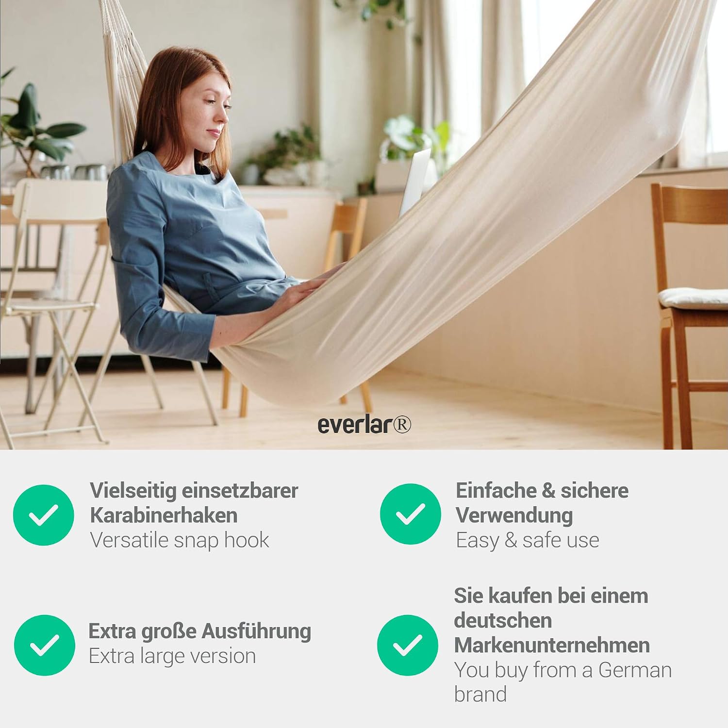 everlar® Carabiner, 15 mm, 6XL, 700 kg, Secure and Easy Attachment of Hanging Chair, Hammock, Swing, Punch Bag, Awning and Much More - Image 5