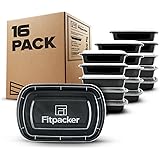 Fitpacker Meal Prep Containers - USA Quality and Safety - BPA Free Food Storage, Microwaveable, Dishwasher and Freezer Safe Bento Style Lunch Boxes for Portion Control (16 pack, One Compartment, 28oz)
