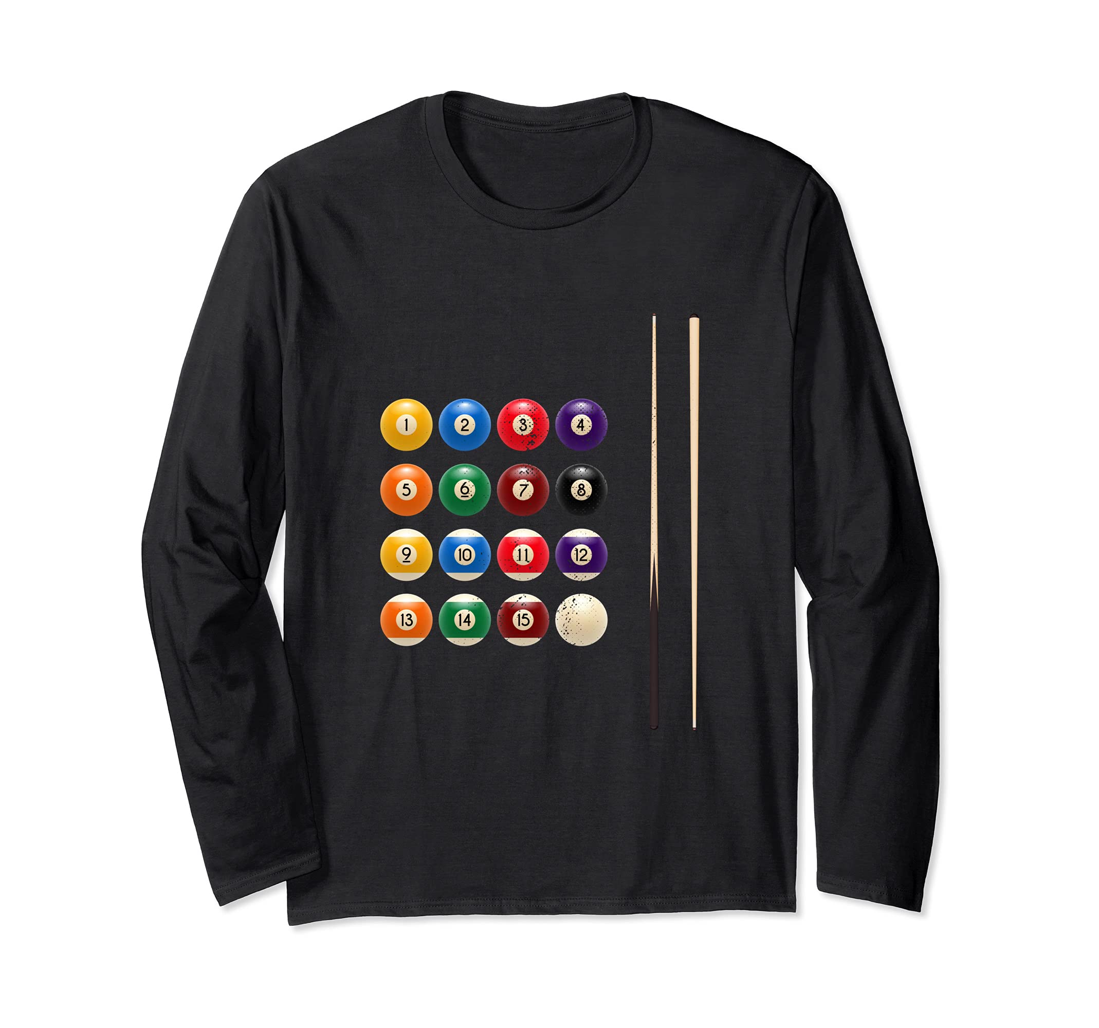 Funny Billiard Balls Cue Stick Rack Pool Player Long Sleeve T-Shirt