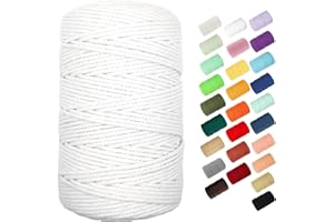 BYWORLD 3mm Cotton Rope, 220 Yards(200m) Twine String, 100% Natural Cotton Colored Macrame Rope for Plant Hangers, Wall Hanging, Christmas or Wedding Decorative(White)