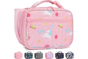 GYEUKHAM Insulated Lunch Box for School, Thermal Reusable Durable Freezable Lunch Bags for Kids Boys Girls Men Women - Small Soft Cooler Portable Lunch Tote Kit for Work Picnic Travel,Pink Unicorn