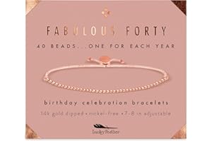 Lucky Feather 40th Birthday Gifts for Women, 14K Rose Gold Dipped Beads Bracelet on Adjustable 7"- 8" Cord - Perfect 40th Birthday Gift Ideas for Her