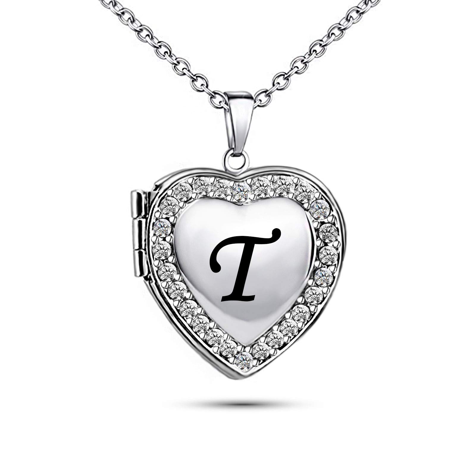 KunBead Jewelry Letter T Heart Initial Grandma Auntie Daughter Picture Locket Necklace for Women Girls Men Cheap Sale