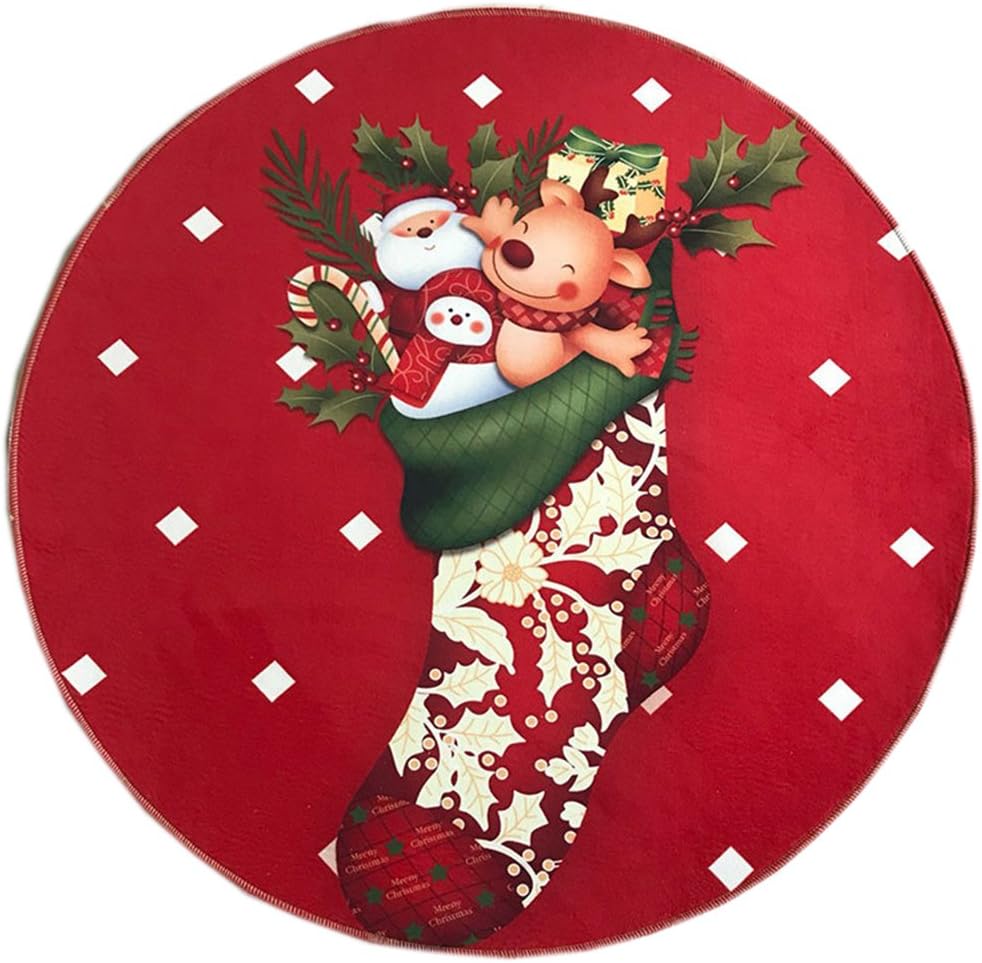 Eureya Christmas Series Round Area Rugs Living Room Carpets for Children Bedroom Decor Nursery Rugs With Non-Slip Backing (120x120cm, Red)