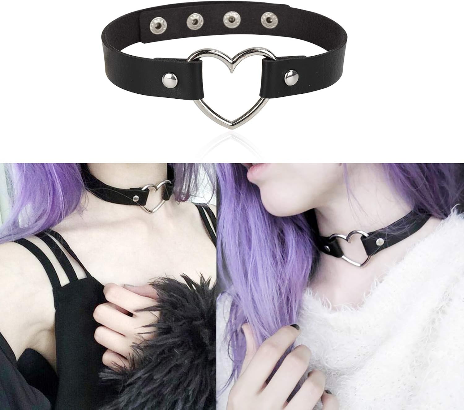 HONGXIN-SHOP Choker Punk Collar Leather Heart Necklace Adjustable Gothic Chain for Women Lady Teens Girls 6 Pack - Image 3
