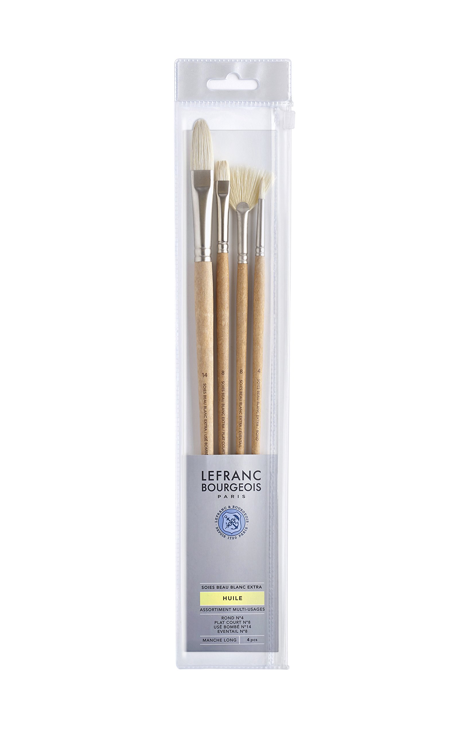 Lefranc Bourgeois – Set of 3 Brushes Long Handle Rond N°4/PLAT Court N°8/USÉ BOMBÉ N°14/EVENTAIL N°8