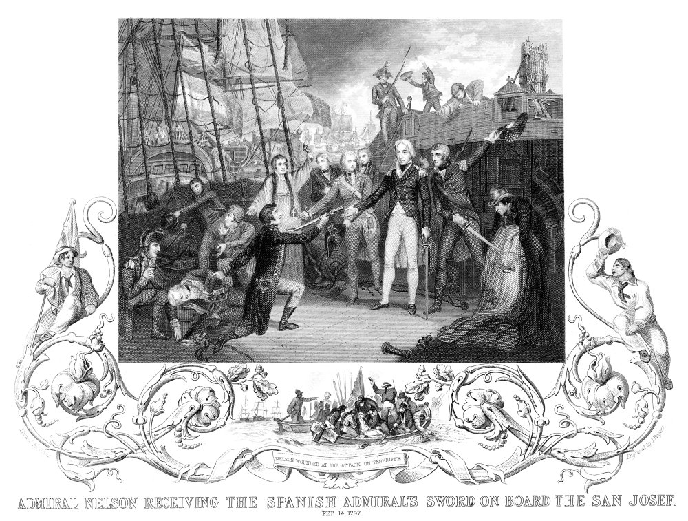 Horatio Nelson (1758-1805) Nviscount Nelson English Admiral Nelson Victorious In The Battle Off Cape St Vincent 14 February 1797 Steel Engraving 19Th Century Poster Print by (18 x 24)