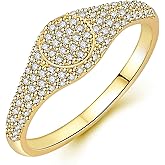 PICKBEAU 18K Gold Plated Stacking Signet Rings for Women, Gold Zirconia Diamond Eternity Ring Wedding Bands CZ Engagement Rings