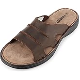 riemot Mens Leather Slide Sandals Comfortable Lightweight Summer Beach Slides with Memory Foam Footbed Casual Walking Cushioning Slip on Sandal Indoor & Outdoor US 9-14