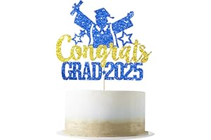 VETWO Congrats Grad 2025 Graduation Cake Topper Blue Glitter Class of 2025 Cake Topper for 2025 Senior High School/College/University Happy 2025 Graduation Party Cake Supplies Decorations (Blue)