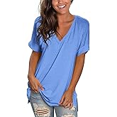 liher Women's Tshirts Casual V Neck Short Sleeve Loose Summer Tunic Tops