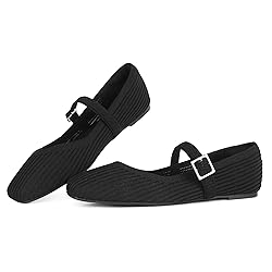 CELNEPHO Black Flats for Women Square Toe Ballet