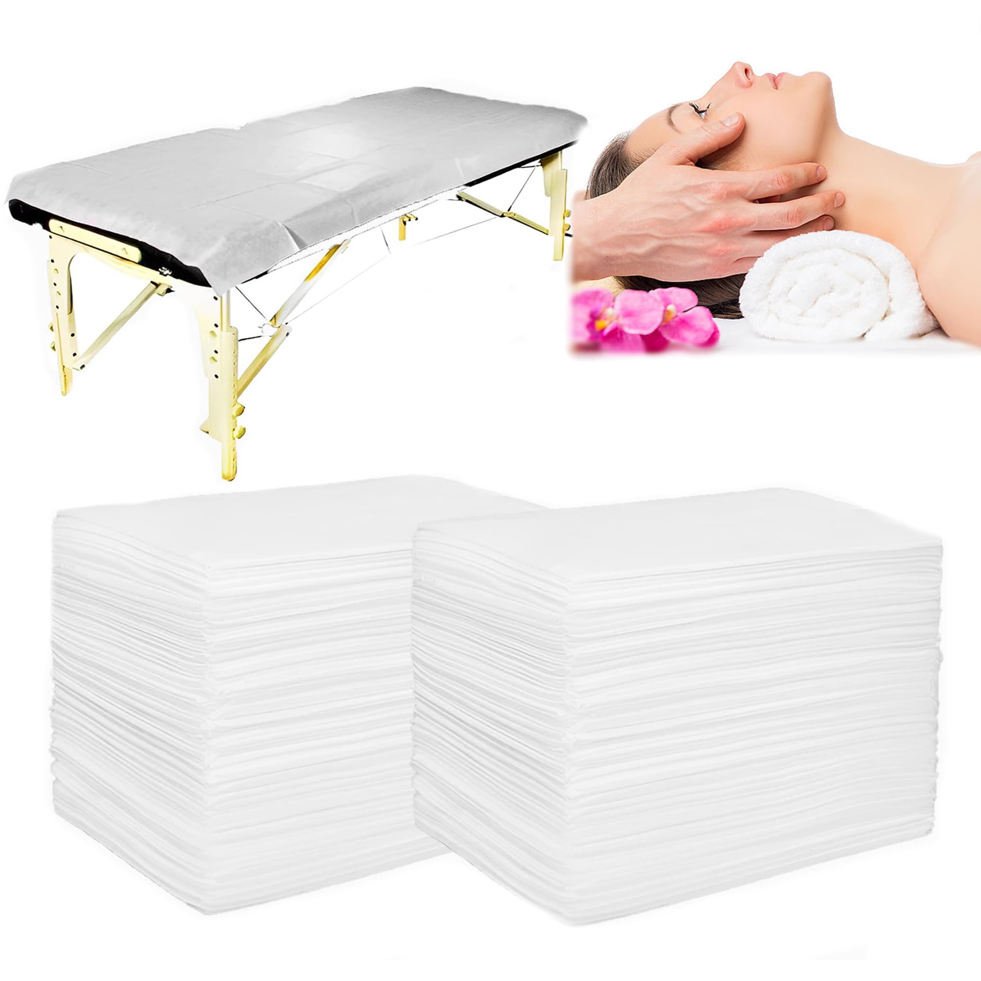 Photo 1 of 100 Pcs Disposable Massage Table Sheets,Non-woven Spa Fabric Sheets for Esthetician,Tattoo,Waxing and Lash Bed(31.5" x 71",white)