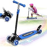 Kick Scooter for Kids 3-7 Age - Three Wheel Light Up Scooters, Lean to Steer,Foldable,Stable Dual Rear Wheels, Adjustable Height, for 3-5,5-7 Year Old Girls Boys Up to 120 Lbs