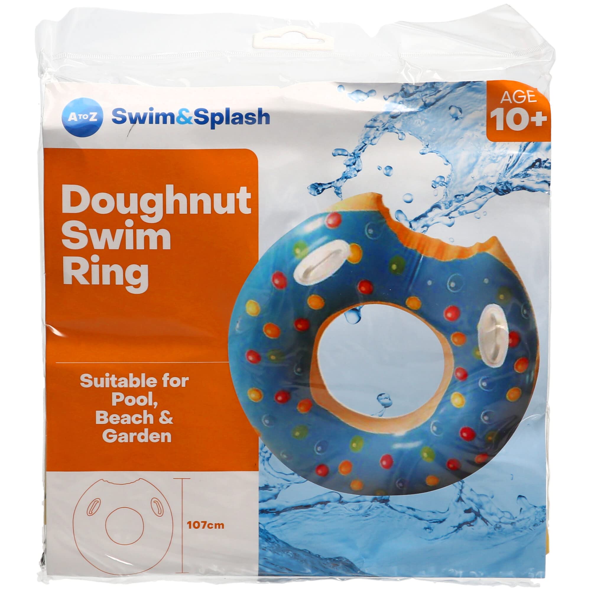 Swim&Splash Doughnut Swim Ring, 107cm, Pool Beach Garden Float, Age 10+, Blue