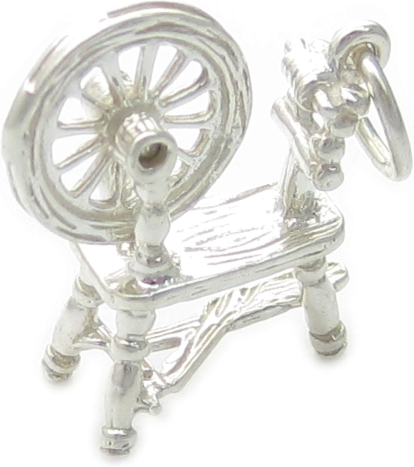 Spinning wheel with movable wheel sterling silver charm .925 x 1 Sewing