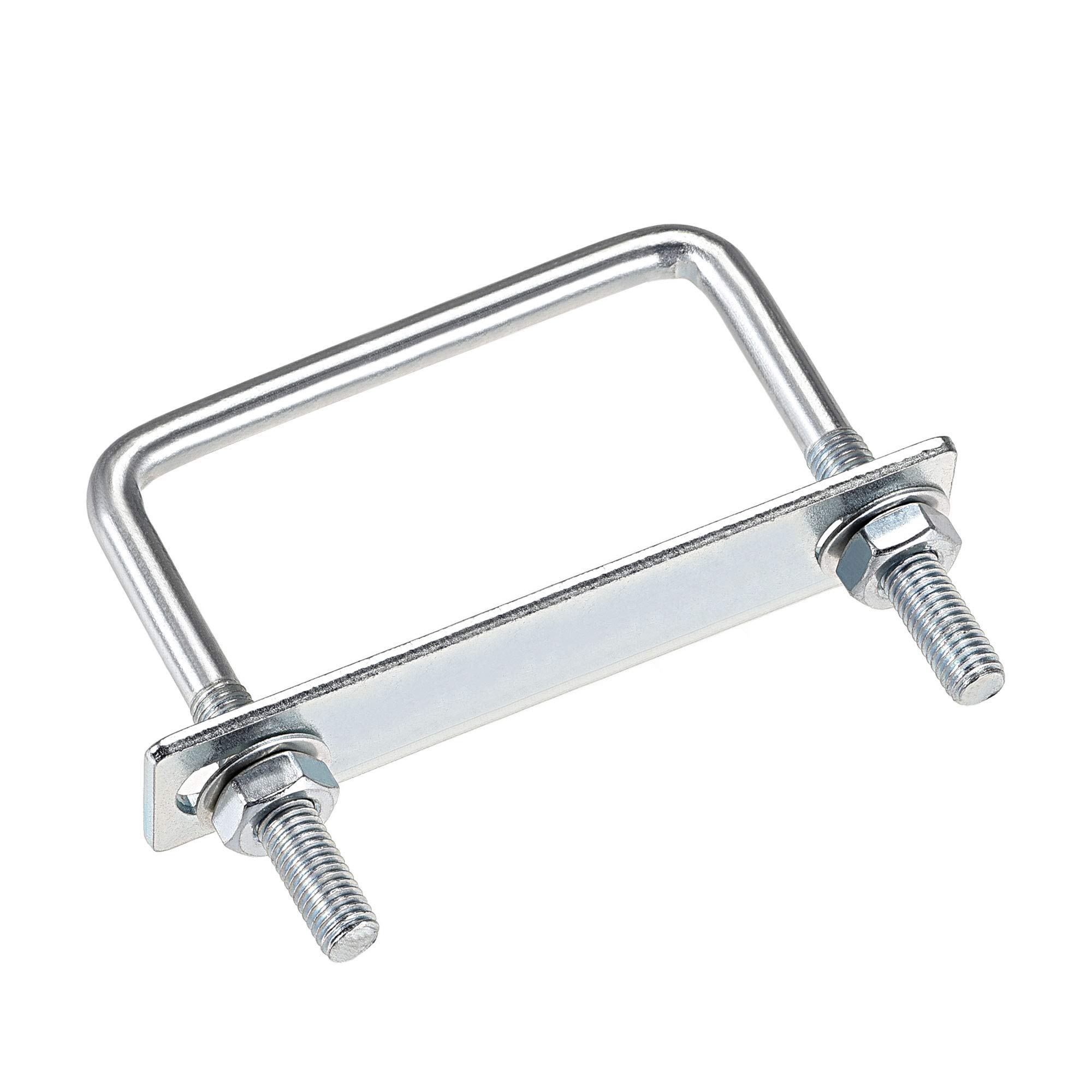 sourcing map Square U-Bolts 3-5/8"(92mm) Inner Width Carbon Steel M8 with Nuts, Frame Plate, Round Washers