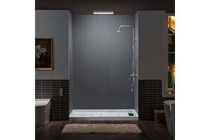 WOODBRIDGE Solid Surface 60" W x 75" H Tile Tub and Shower Wall Panel Surround, Quick Install, Cuttable, Stacked Block in a Staggered Vertical Pattern. Matte Gray Finish