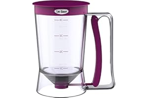 Pancake Batter Dispenser - Kitchen Accessory with Spring-Loaded Handle for Waffle Maker or Griddle - Measuring Cup for Baking by Chef Buddy (Purple)