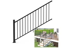 Egadis 36 in. H x 6 ft. W Porch and Deck Railing Kit, Aluminum Stair Railing Kit, Black Textured Powder-Coat Finish Railing System for Concrete Steps or Wooden Stairs (1 Post, 1 Panel)